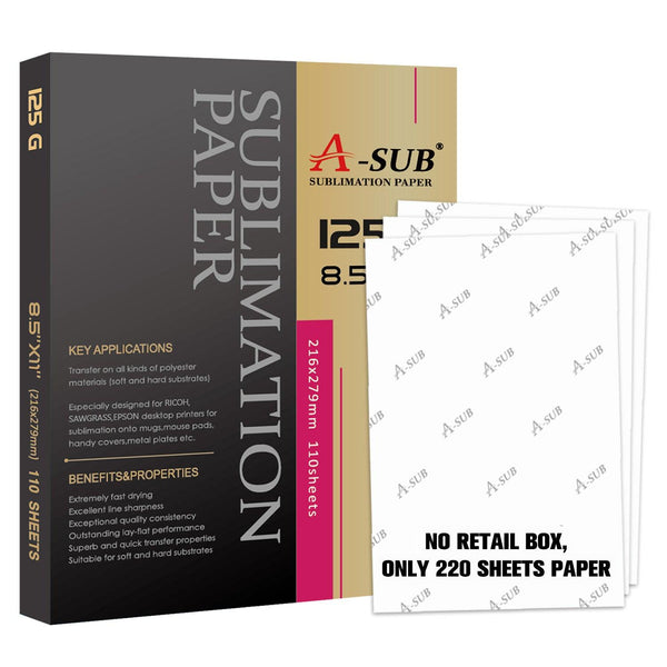【No Box Version】A-SUB 8.5" x 11" Sublimation Paper 125gsm,220Sheets - A-SUB