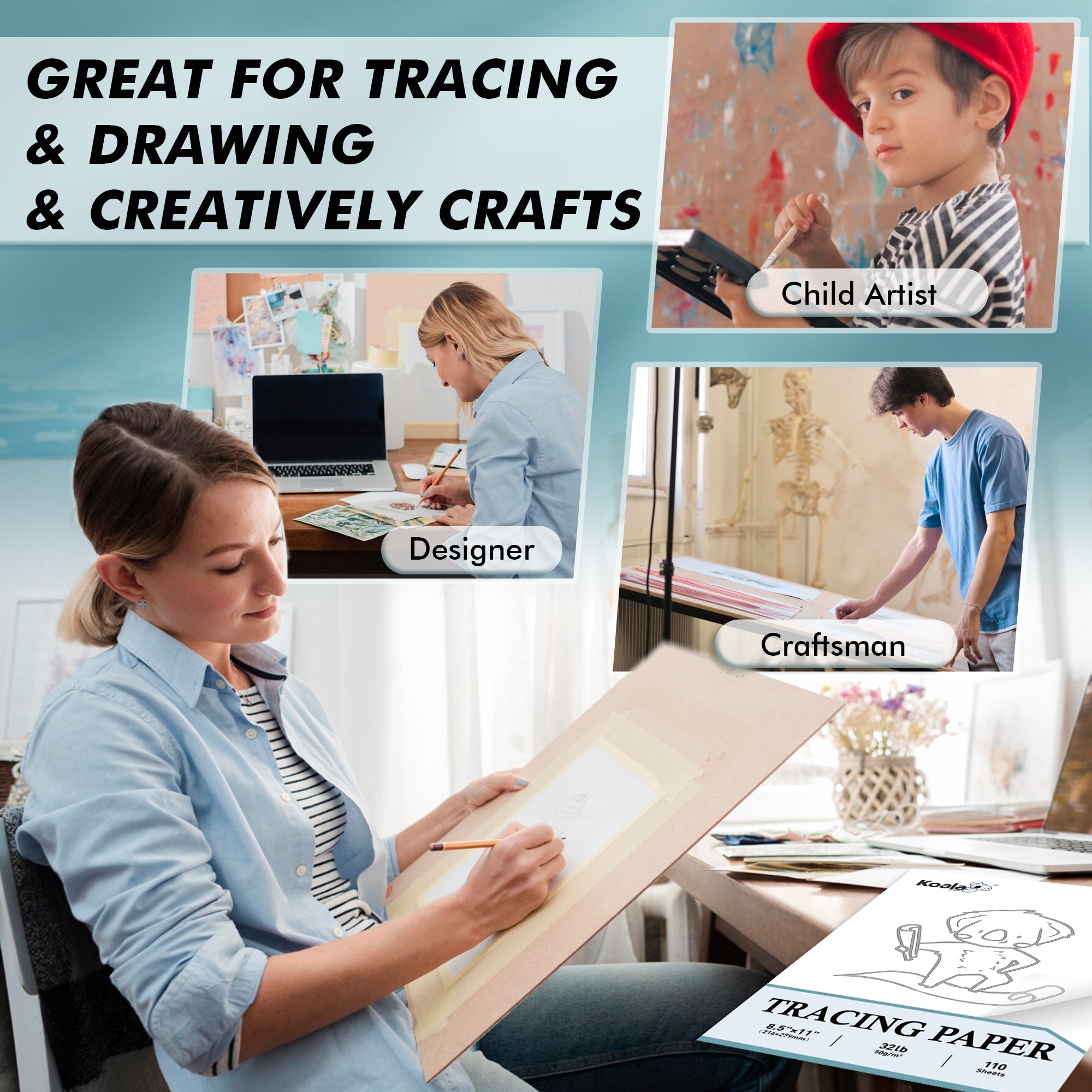 Artist’s Tracing Paper Pad 8.5x11 Inch 100 Sheets 32 LB / 50 GSM