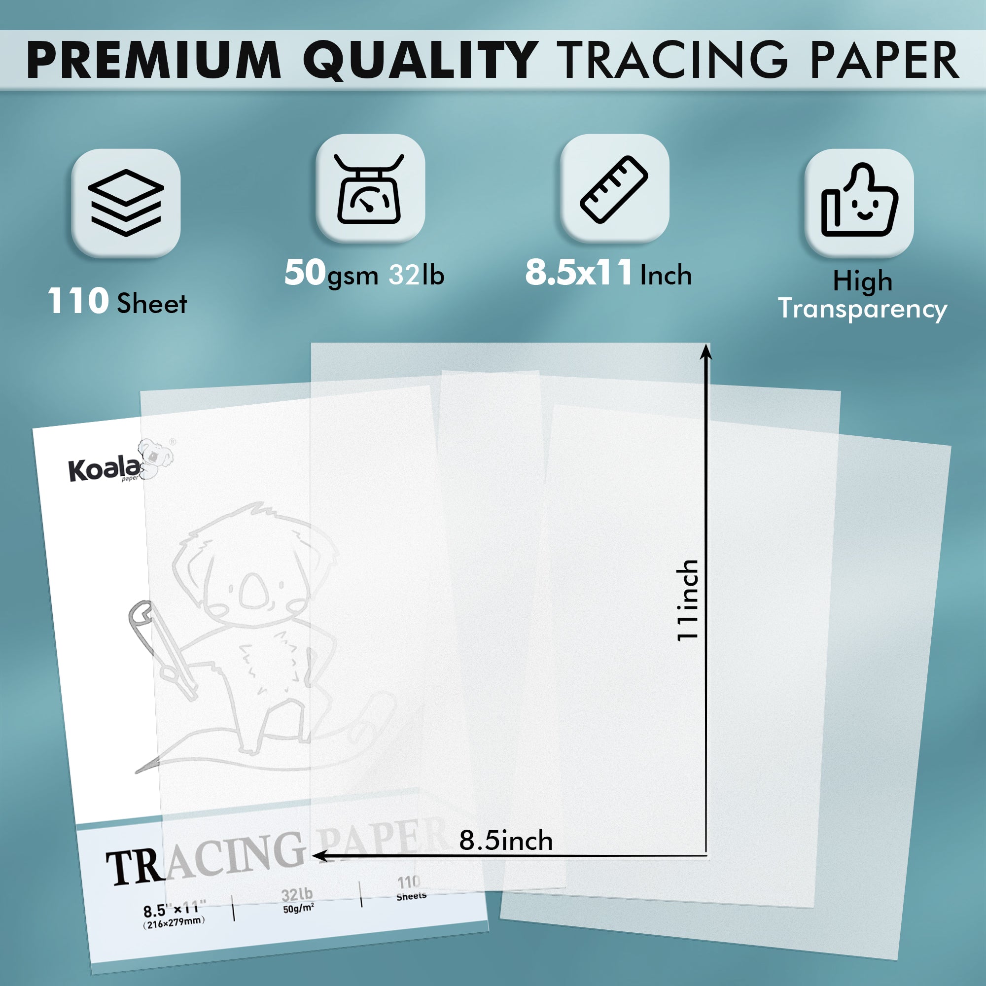 Artist’s Tracing Paper Pad 8.5x11 Inch 100 Sheets 32 LB / 50 GSM