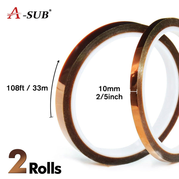 A-SUB 2 Rolls High Temperature Heat Resistant Tape 10mm 108ft - A-SUB