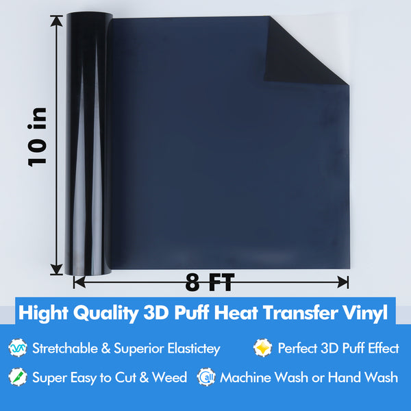 A-SUB  3D Puff Vinyl Heat Transfer - Black Puff Vinyl Roll 10''x 8FT