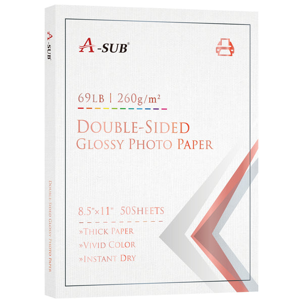A-SUB 8.5x11 Inches Glossy Double-Side Cast Coated Photo Paper 69lb 260gsm