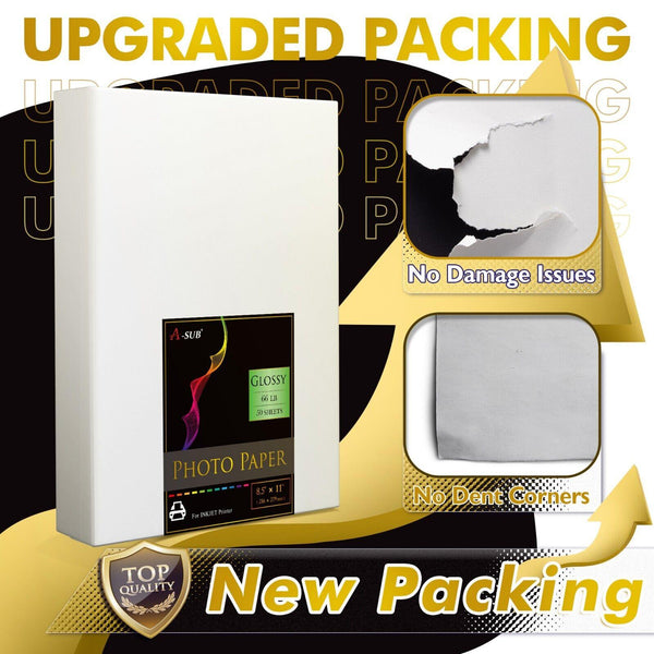 A-SUB Glossy Resin-Coated Photo Paper 8.5"x11" 66lb 250gsm for inkjet 50 sheets - A-SUB