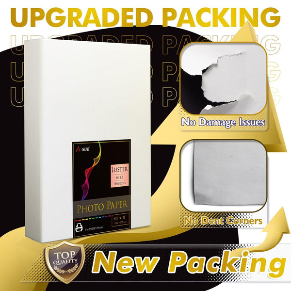 A-SUB Luster Resin-Coated Photo Paper 8.5"x11" 66lb 250gsm for inkjet 50 sheets - A-SUB