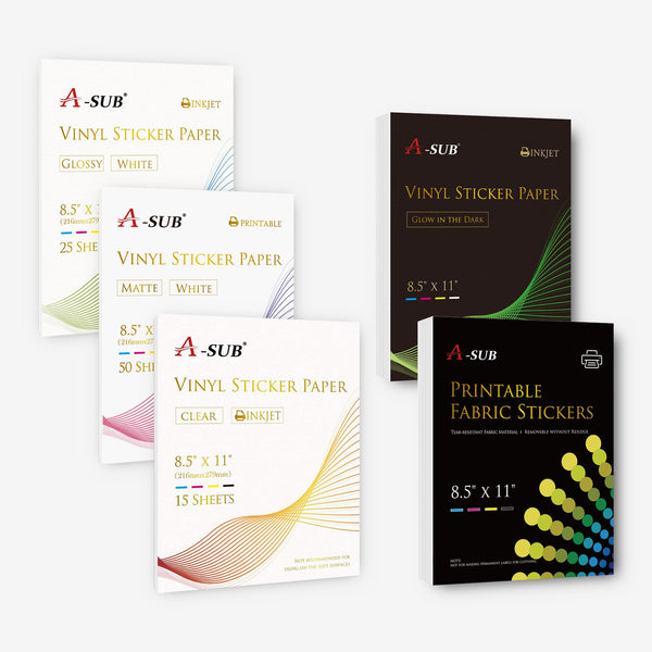 A-SUB Vinyl Sticker Paper – White, Clear, Matte, Fabric & Luminous Printable Sheets
