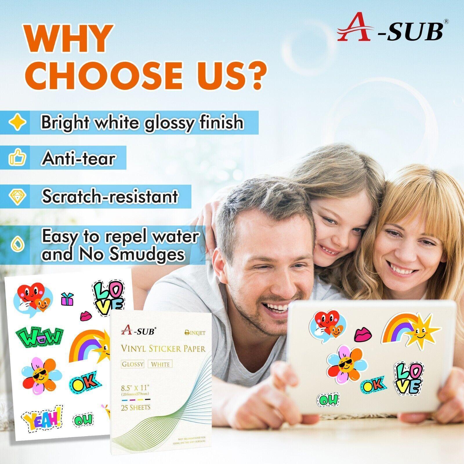 【Bulk Prices】 500 Sheets A-SUB Waterproof White Glossy Vinyl Sticker Paper - A-SUB