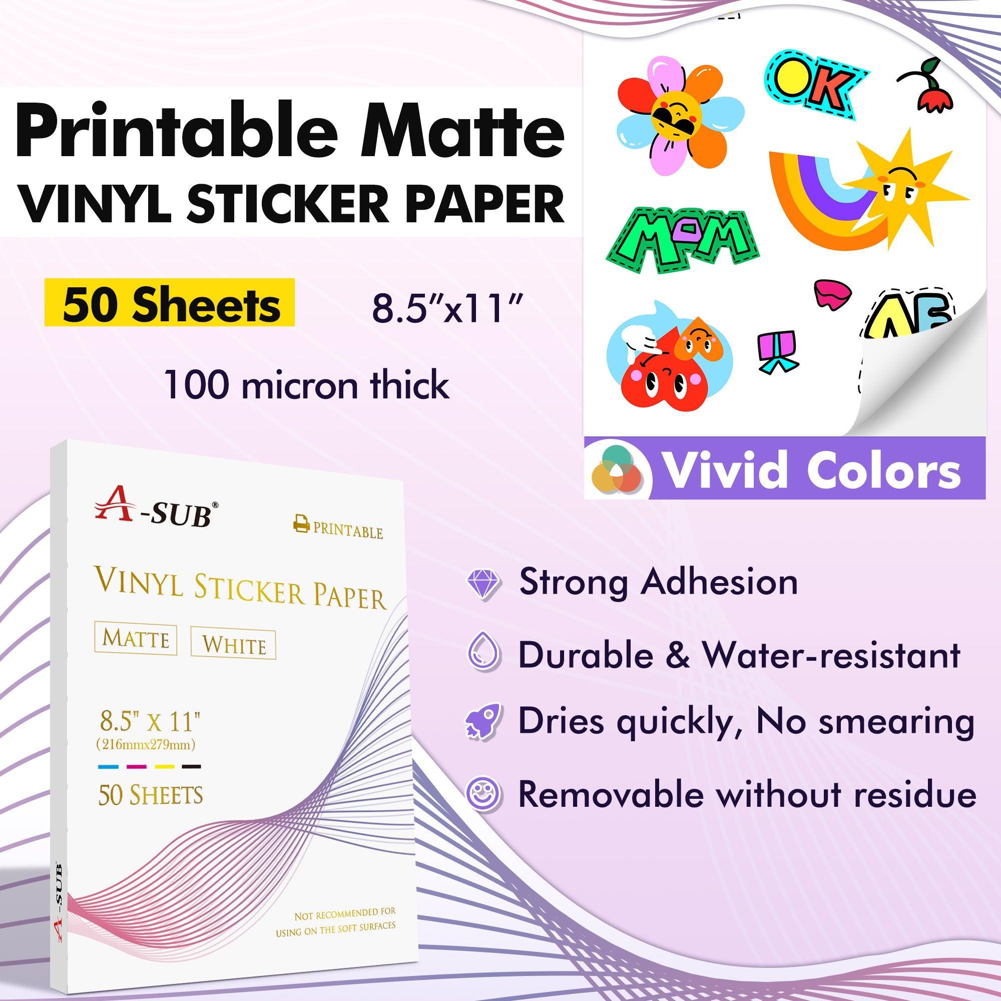 A-SUB Waterproof Matte Vinyl Sticker Paper for Inkjet Printer 200 Sheets - A-SUB