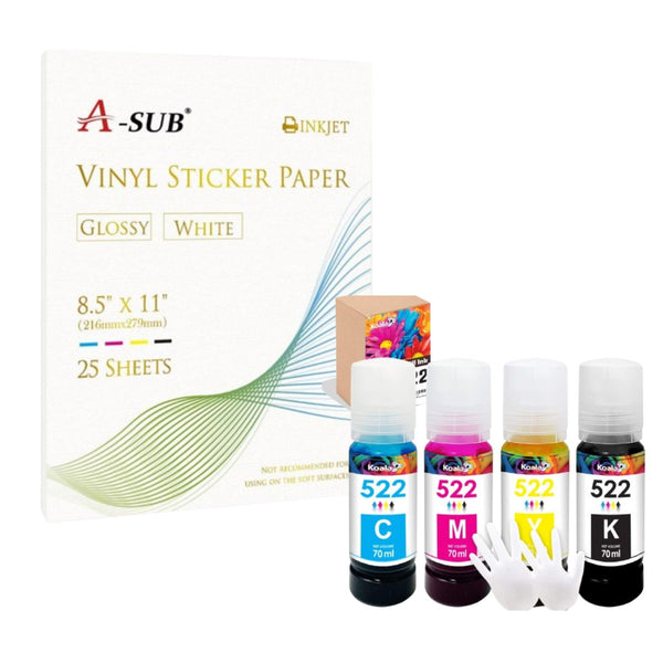 【Bundle Kit】A-SUB White Vinyl Sticker Paper+ Epson Dye ink