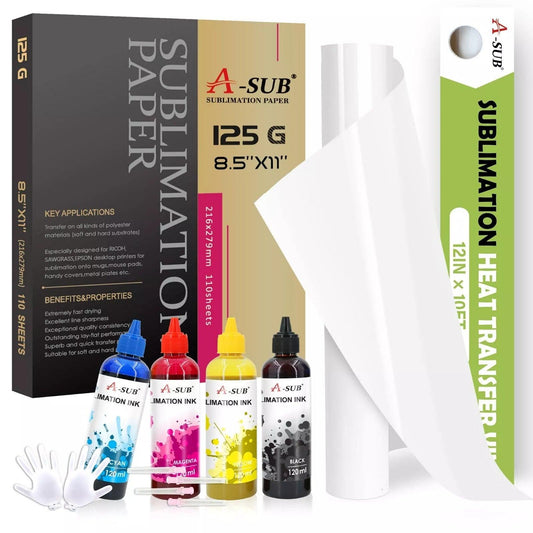 【Bundle Kit】A-SUB Sublimation Paper + Sublimation HTV Vinyl + Sublimation Ink - A-SUB