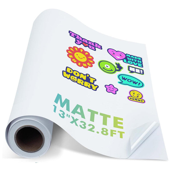 Printable Vinyl Sticker Paper Roll for Inkjet Printers, 13 inch x 32.8 ft White Matte - A-SUB