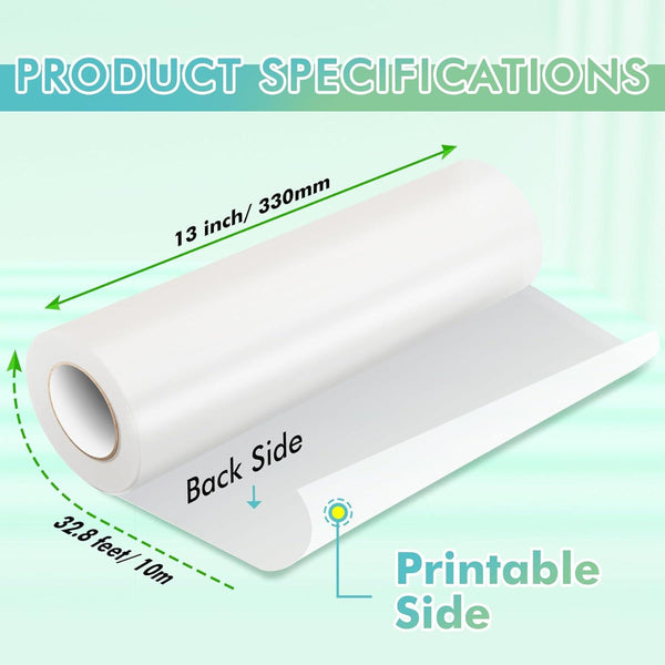 Printable Vinyl Sticker Paper Roll for Inkjet Printers, 13 inch x 32.8 ft White Matte - A-SUB