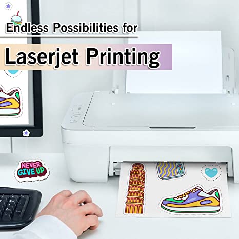 Waterproof  Glossy Vinyl Sticker Paper for Laser Printer 10 Sheets