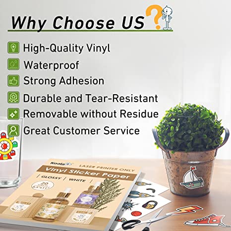 Waterproof  Glossy Vinyl Sticker Paper for Laser Printer 10 Sheets