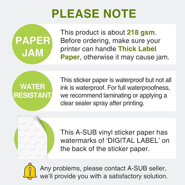 【Bulk Prices】 500 Sheets A-SUB Waterproof White Glossy Vinyl Sticker Paper - A-SUB