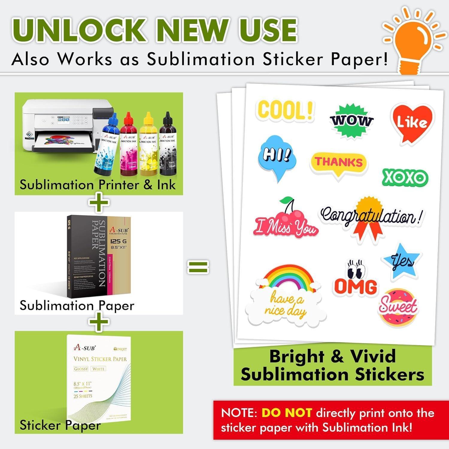 【Bulk Prices】 500 Sheets A-SUB Waterproof White Glossy Vinyl Sticker Paper - A-SUB