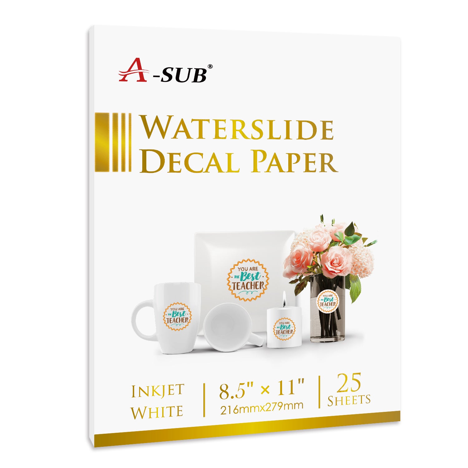 A-SUB 8.5x11 Waterslide Decal Paper White for inkjet 25 Sheets