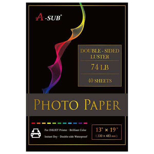 A-SUB 13"x19" Luster Resin-Coated Double Sided Photo Paper 74lb 300gsm - A-SUB