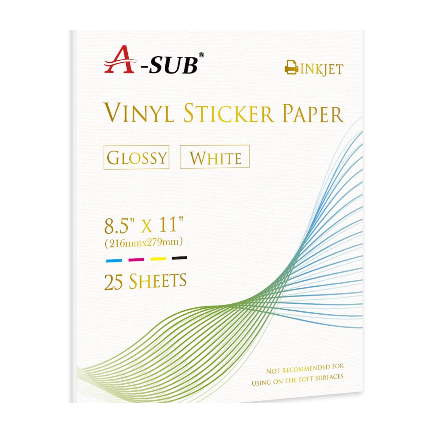 A-SUB Waterproof Glossy Vinyl Sticker Paper for Inkjet Printer 25 Shee
