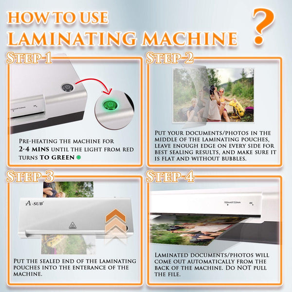 A-SUB Thermal Laminator Machine 9 inch w/ 20 Laminating Pouch Corner Rounder A4 - A-SUB