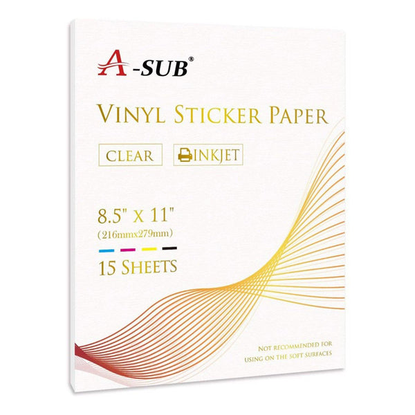 A-SUB Waterproof Clear Vinyl Sticker Paper for Inkjet Printers 8.5x11 in 15 Sheets - A-SUB