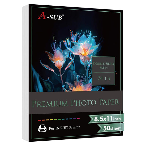 A-SUB 8.5"x11"Satin Resin-Coated Double Sided Photo Paper 74lb 300gsm 50 sheets