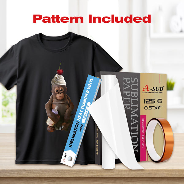 A-SUB White Subliamtion Vinyl with Monkey Design （Pattern Included）
