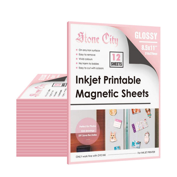 Stone City Printable Glossy Magnetic Sheets for Inkjet&Laser  Printers 8.5x 11 Inches, 12 Sheets