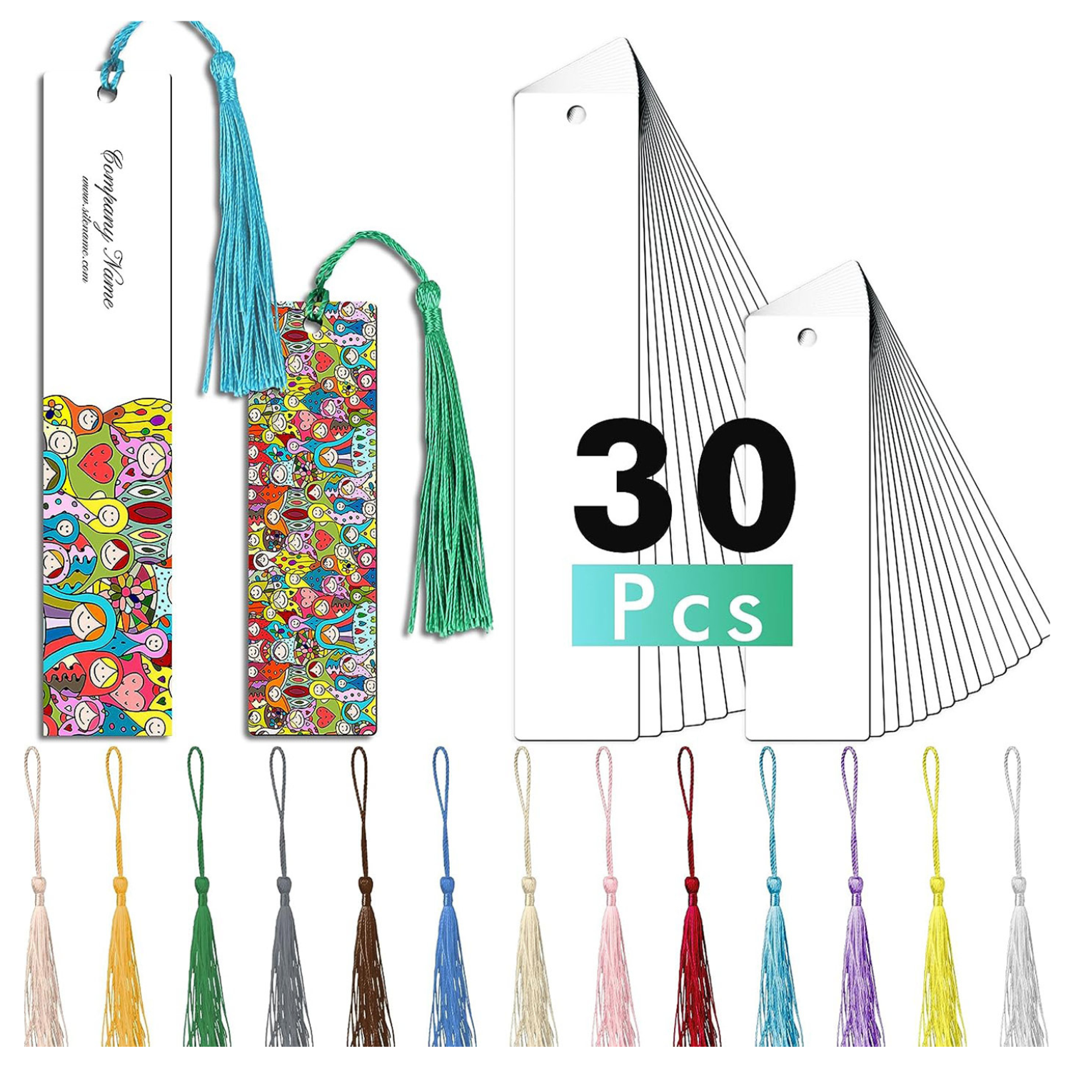 30 PCS Sublimation Blank MDF Bookmarks with Holes & Colorful Tassels – Double-Sided