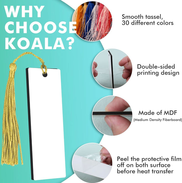 30 PCS Sublimation Blank MDF Bookmarks with Holes & Colorful Tassels – Double-Sided