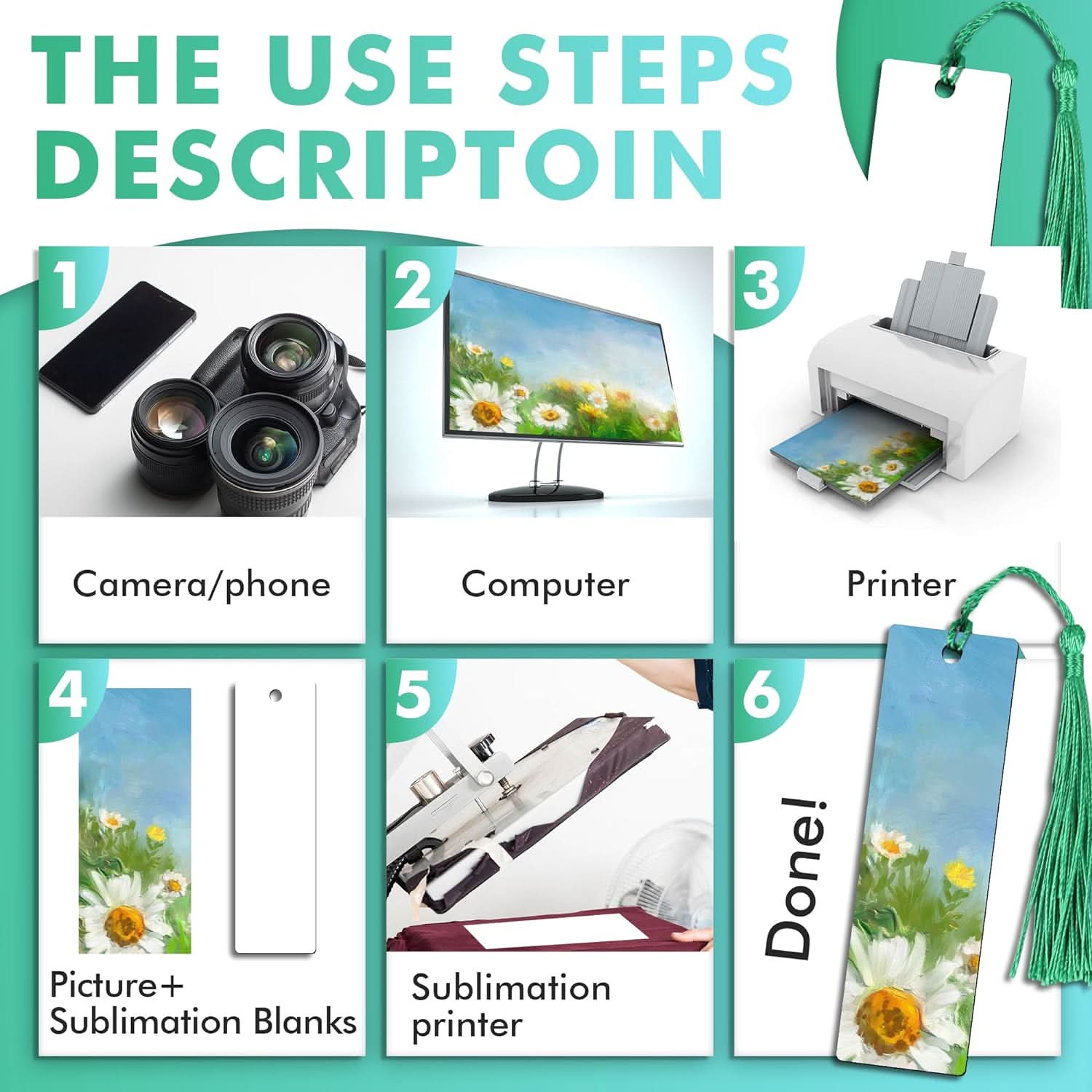 30 PCS Sublimation Blank MDF Bookmarks with Holes & Colorful Tassels – Double-Sided