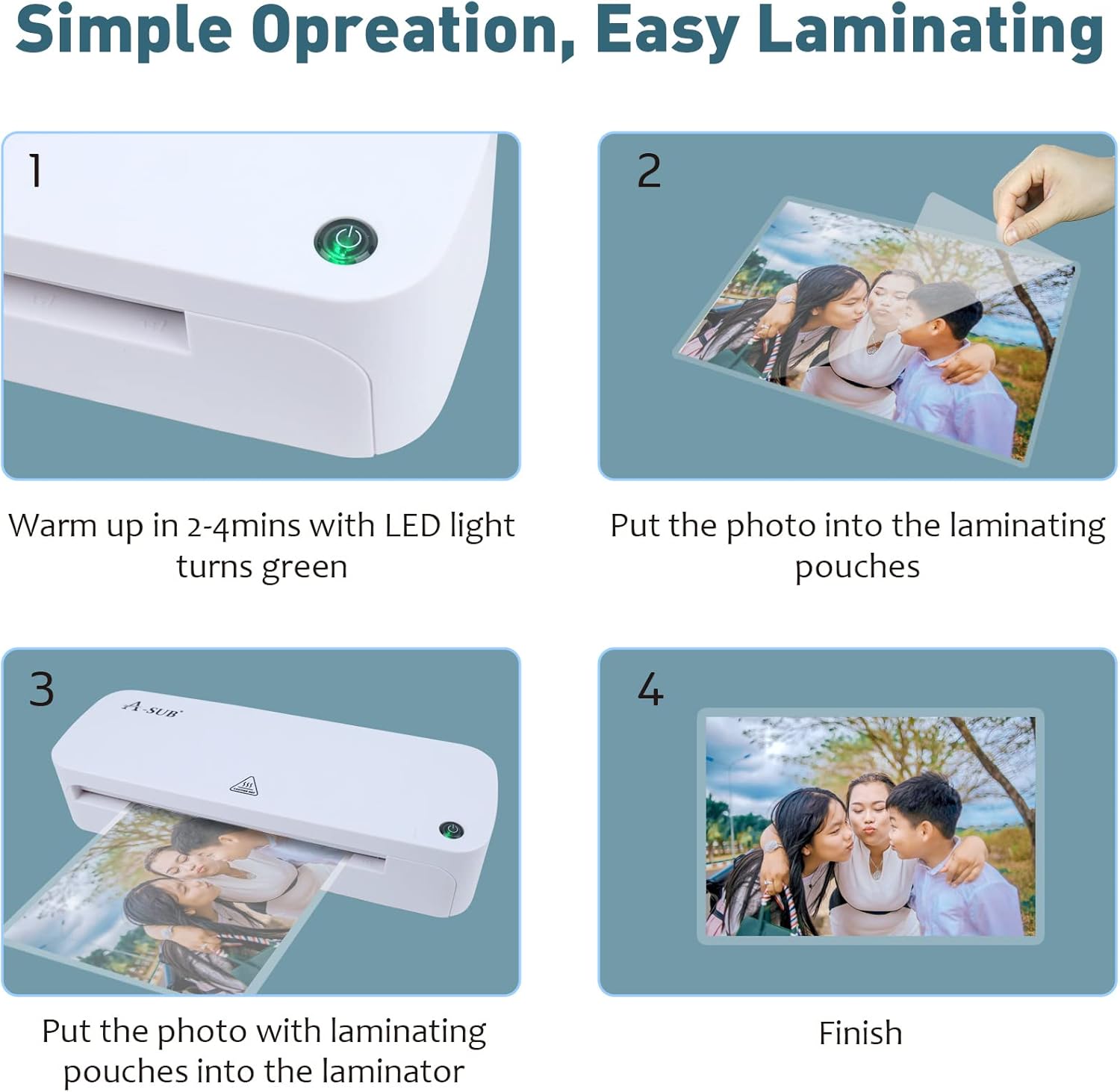 A-SUB Thermal Laminator A4 White Laminating Machine 2 Roller System with Release Button for Office School Business Use