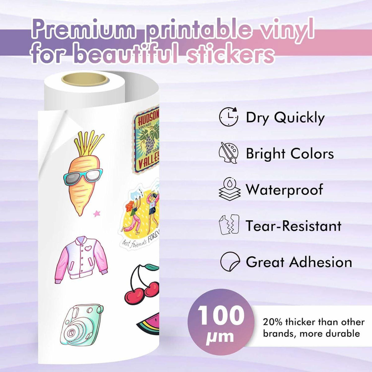 Printable Vinyl Sticker Paper Roll for Inkjet Printers, 13 inch x 32.8