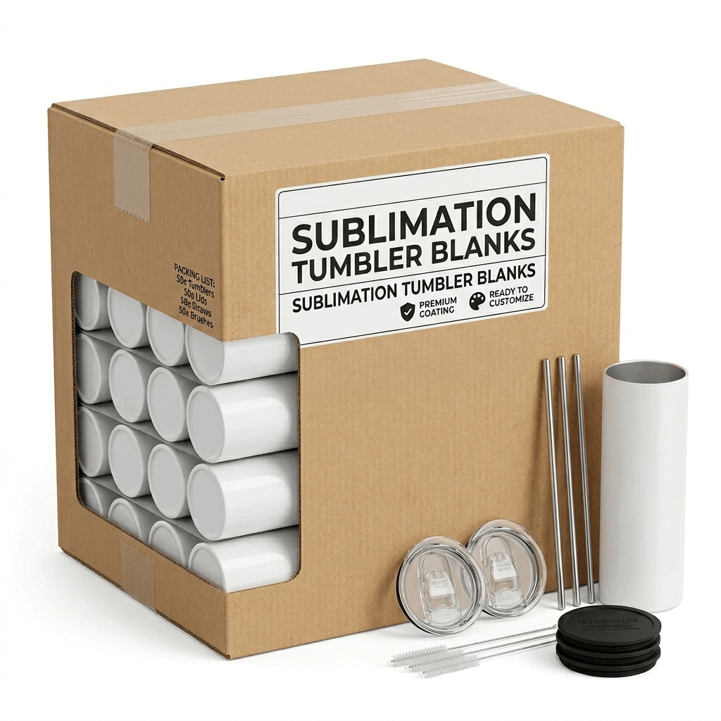 20oz Straight Sublimation Tumblers Blanks with Lids and Straws - 50 Pack Bulk Wholesale