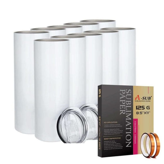 A-SUB 10 Cup Sublimation Set with Tape & Paper for Custom Drinkware