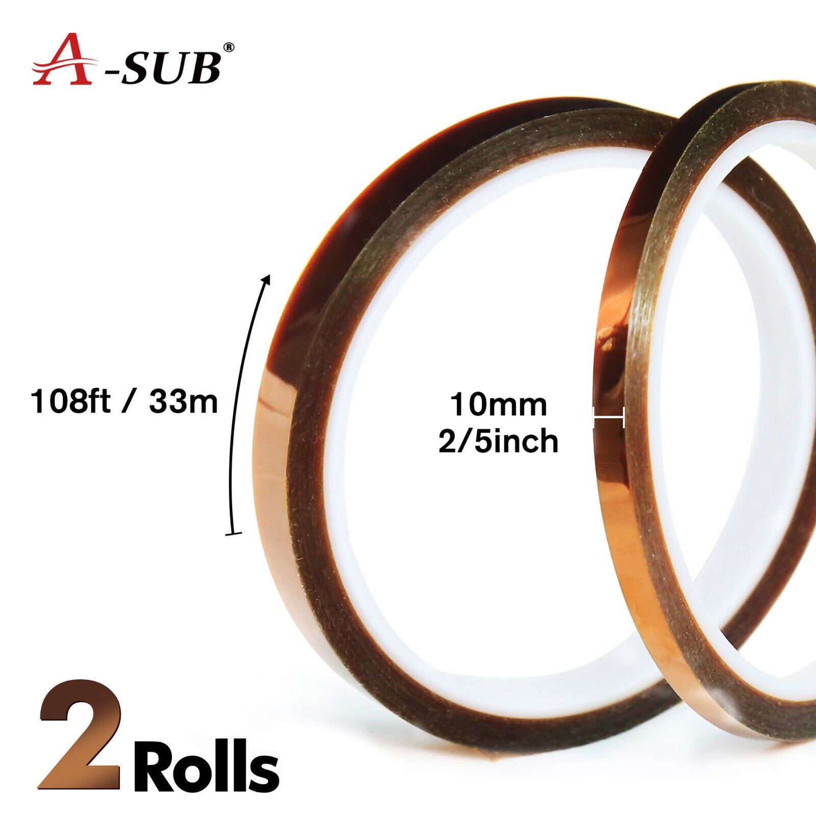A-SUB 2 Rolls High Temperature Heat Resistant Tape 10mm 108ft