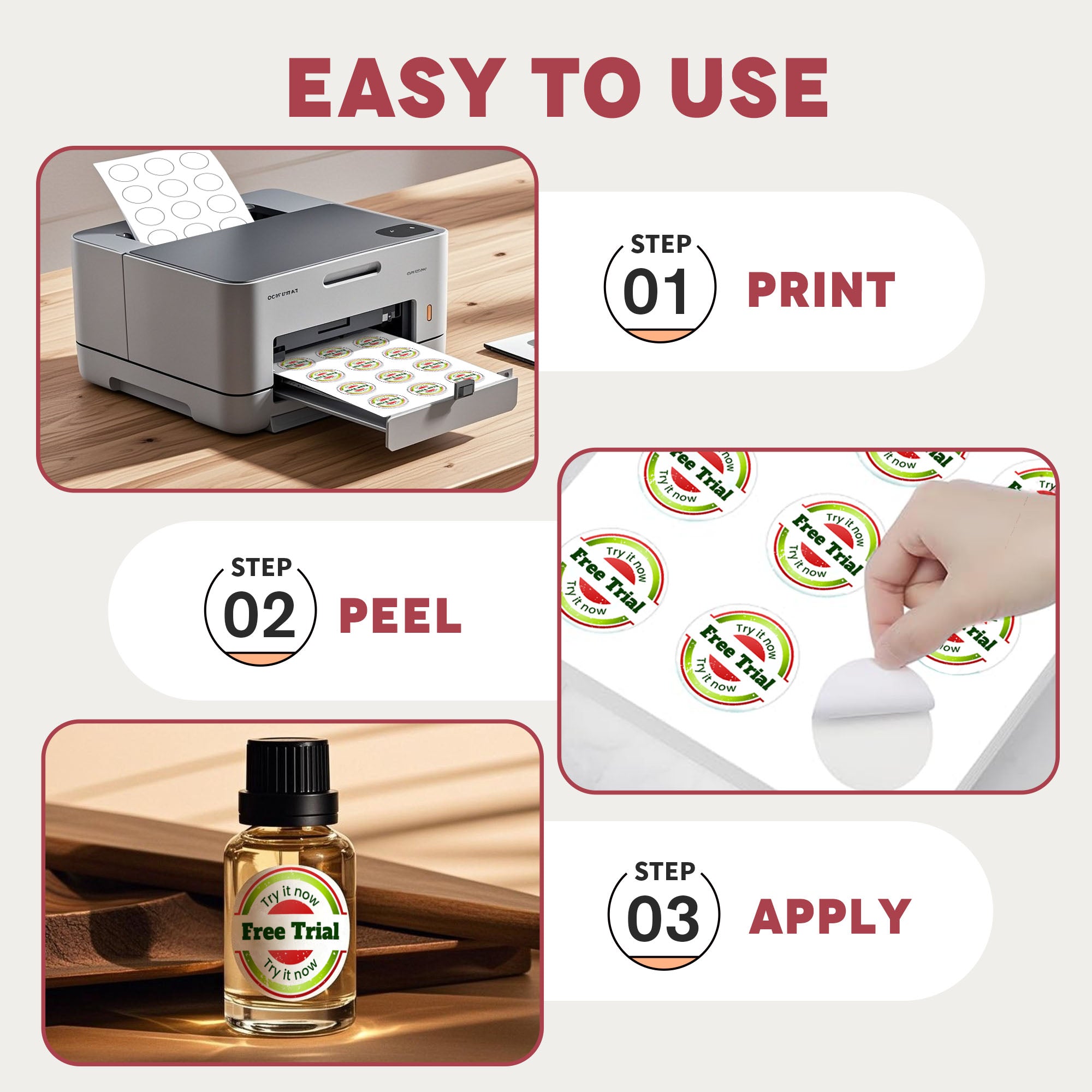 A-SUB 2 inch Round Sticker Labels White Glossy for Inkjet or Laser Printer