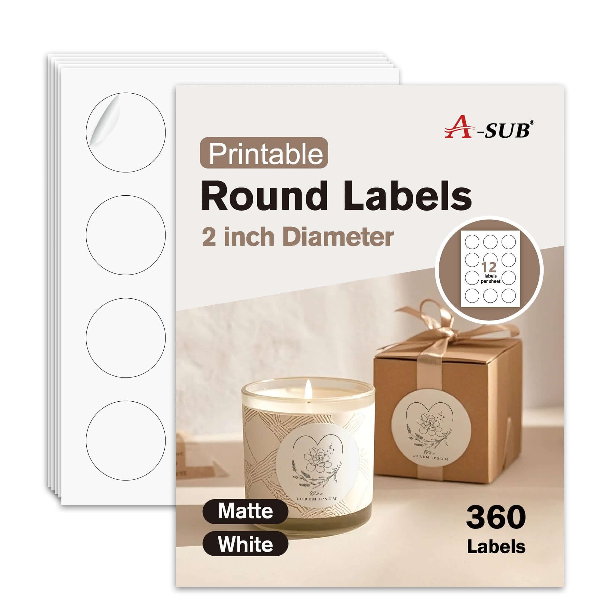 A-SUB 2 Inch Round White Matte Sticker Labels – For Inkjet & Laser ...