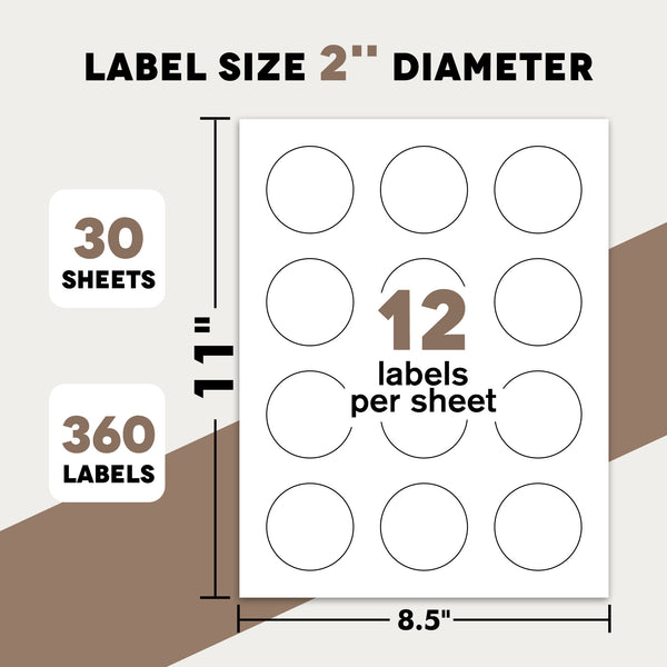 A-SUB 2 inch Round Sticker Labels White Matte for  Inkjet or Laser Printer