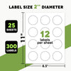 A-SUB 2 inch Waterproof Round Sticker Labels White Matte for Inkjet or Laser Printer