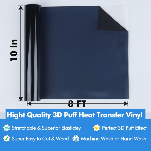 Black Puff Vinyl Heat Transfer - 3D Puff Heat Transfer Vinyl HTV Puff Vinyl for Heat Press T Shirt Compatible with Cricut Air or Maker by