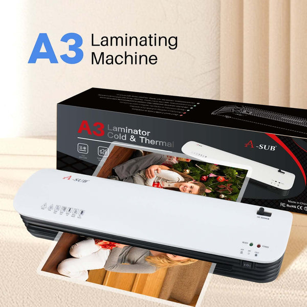 A3 hot and cold laminator machine with free laminating sheets, ideal for crafting and document protection.