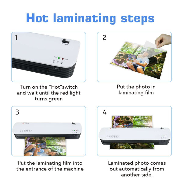 Hot laminating steps for A3 hot and cold laminator machine with instructions for use.