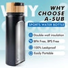A-SUB black insulated sports water bottle features double-wall insulation and is BPA free, leakproof, and portable.