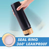 A-SUB black insulated sports water bottle featuring a bamboo base and seal ring for 360-degree leakproof functionality.