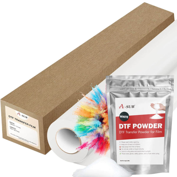 A-SUB DTF Starter Kit for A3 DTF Printers – 13" x 32.8ft Double-Sided Matte Film and 2.2lbs White DTF Powder