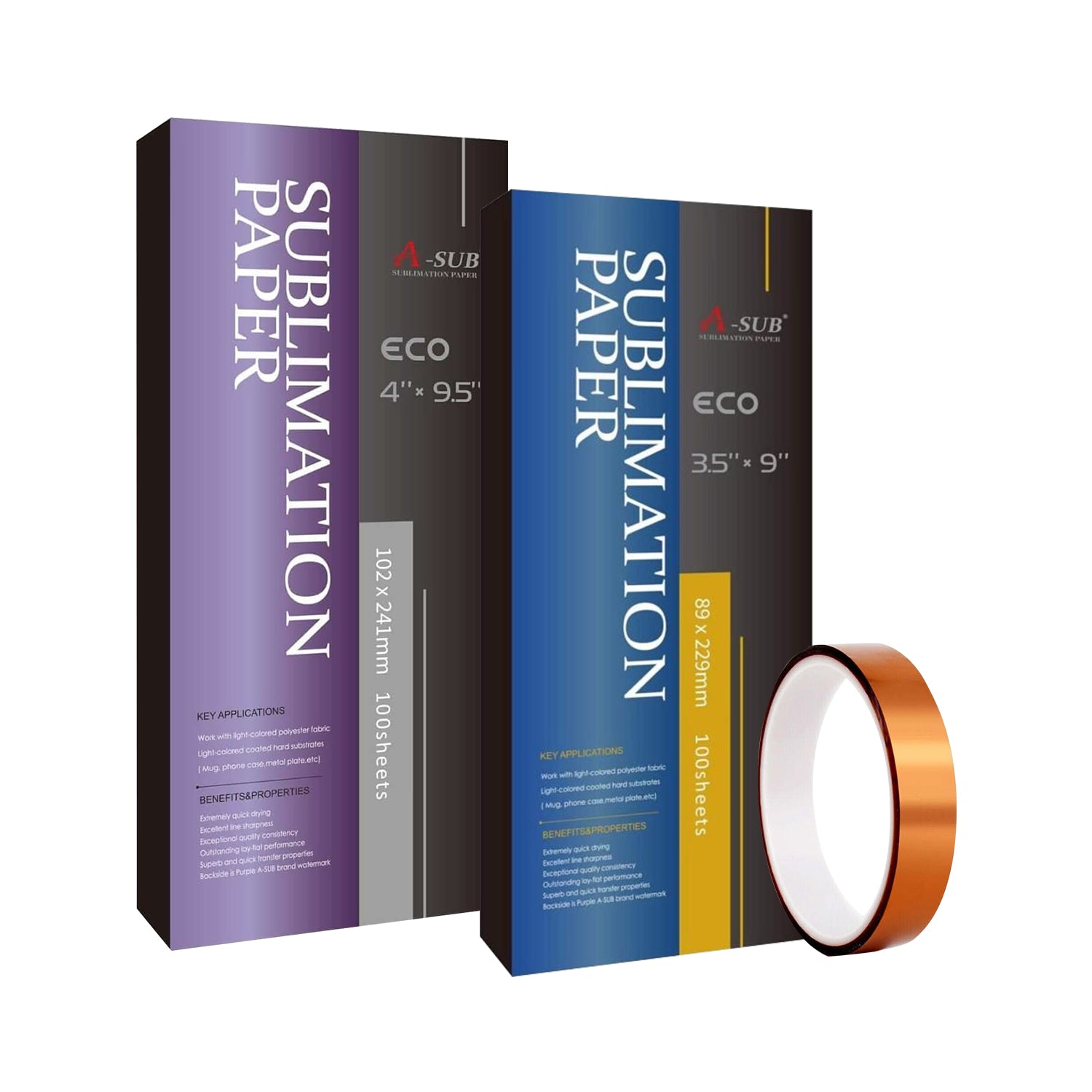 A-SUB Mug-Size Sublimation Paper Bundle – 3.5x9 Inches for 11oz and 4x9.5 Inches for 15oz Mugs and Heat Resistant Tape Pre-Cut Sheets for Perfect Mug Wraps