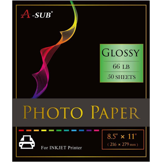 A-SUB Glossy Resin-Coated Photo Paper 8.5"x11" 66lb 250gsm for inkjet 50 sheets - A-SUB