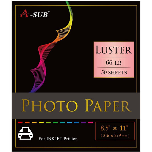 A-SUB Luster Resin-Coated Photo Paper 8.5"x11" 66lb 250gsm for inkjet 50 sheets - A-SUB
