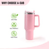 A-SUB pink insulated tumbler with handle, BPA free, eco-friendly, non-toxic, ideal for 40oz insulated tumbler for UV printing.