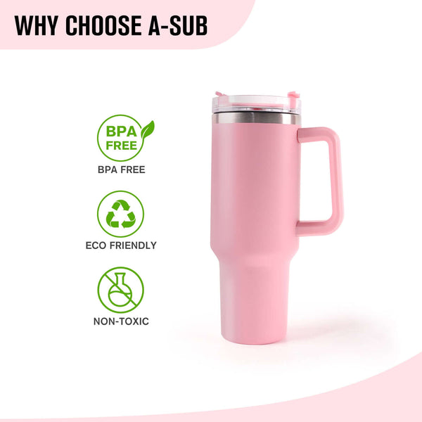 A-SUB pink insulated tumbler with handle, BPA free, eco-friendly, non-toxic, ideal for 40oz insulated tumbler for UV printing.